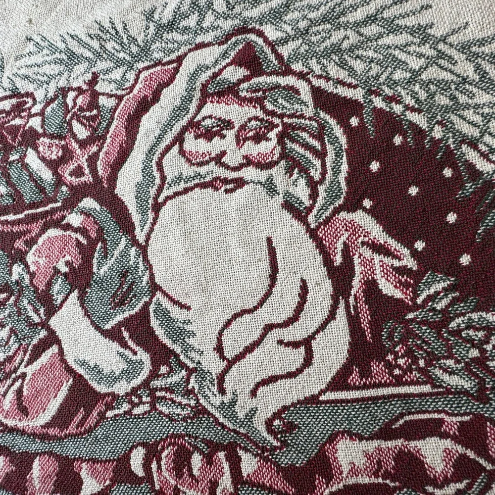 Vintage‎ Christmas Santa Claus Tapestry Throw Blanket Fringe 64x48 Red Green